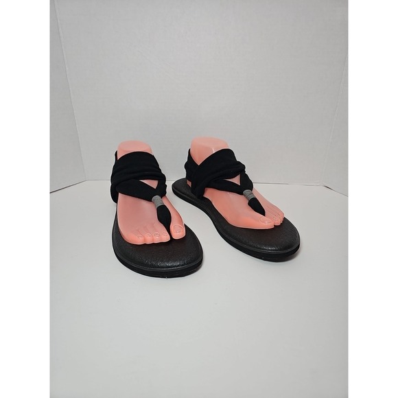 Sanuk Yoga Mat Sling Thong Flip Flop Sandals Women's Size 10 Black - Picture 2 of 10